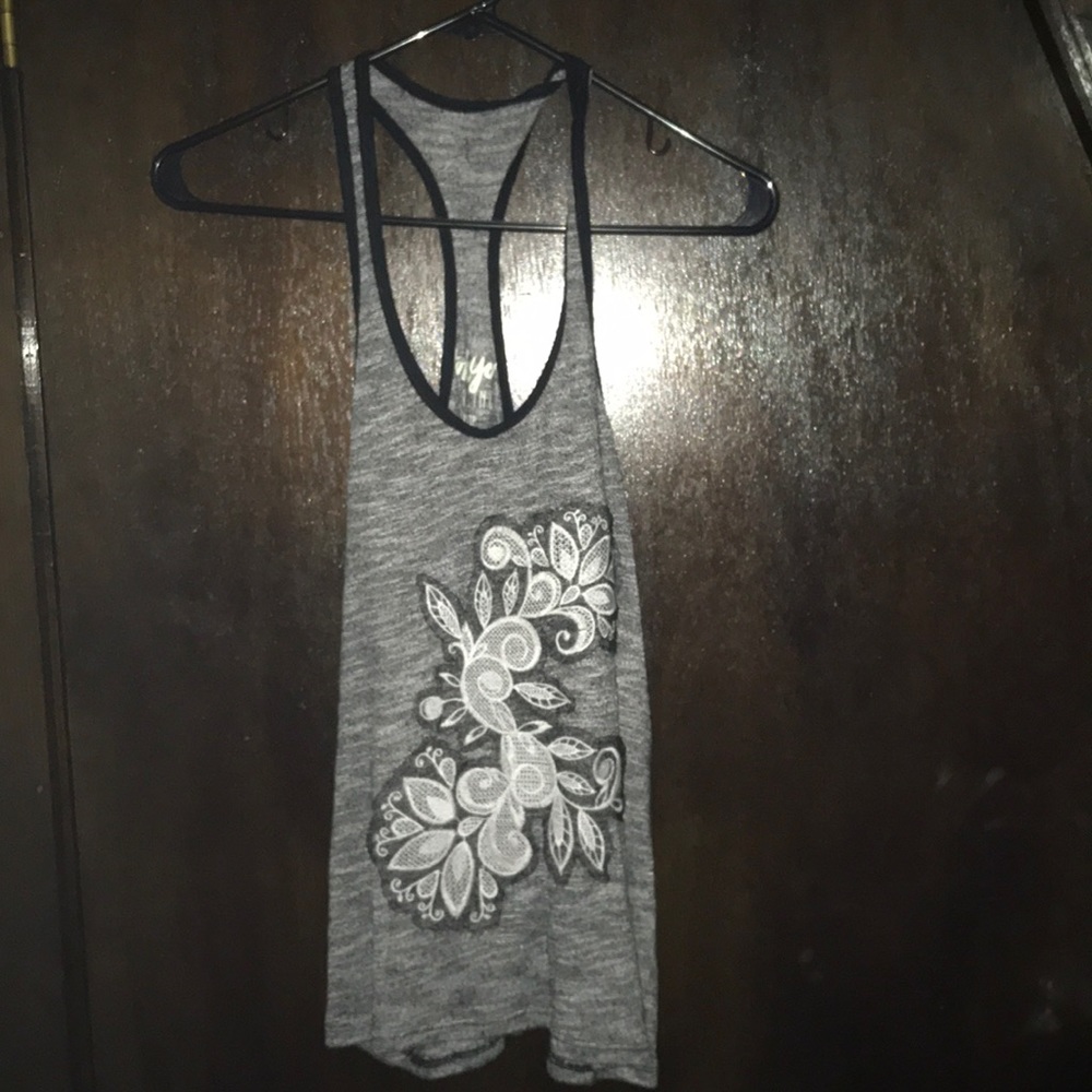 Grey tank with lace appliqué